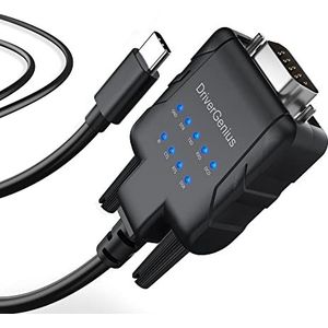 DriverGenius USB232A-E-C | USB-C naar Serie/RS232 Adapter (DB9) - Voor PLC Programmeren, Gegevensverzameling, Embedded Systemen | Compatibel met Windows 11, macOS 15