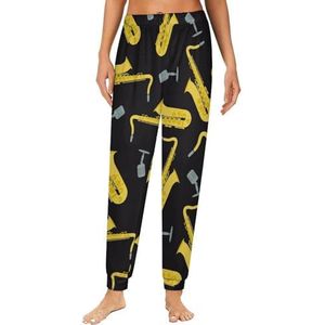 Saxofoon en microfoon dames pyjama lounge broek elastische tailleband nachtkleding bodems print