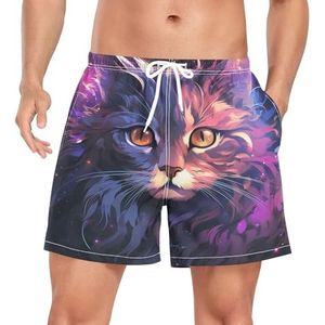 Cool Flame Cat Kitten Zwembroek voor heren, sneldrogend, met zakken, Leuke mode, M