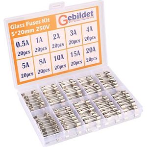Gebildet 200pcs 5x20mm Fast-Blow Glazen Buis Zekering,Quick Blow Auto Glazen Buis Zekeringen Diverse Kit(AMP 0.5A 1A 2A 3A 4A 5A 8A 10A 15A 20A elk 20pcs)