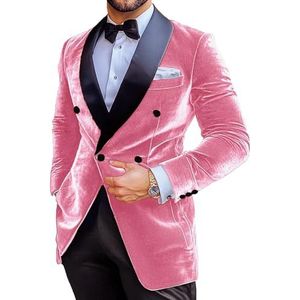 Heren fluwelen pak blazer slim fit kerst jas prom smoking jas inkeping revers bruiloft feest gekleed, roze, XS