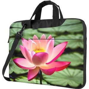 SSIMOO Mooie Cartoon Katten Stijlvolle En Lichtgewicht Laptop Messenger Bag, Handtas, Aktetas, Perfect Voor Zakelijke Reizen, Lotus Bloem, 15.6 inch