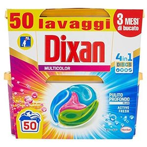 Dixan Discs meerkleurig wasmiddel, voorgedoseerd in 4 capsules in 1 gekleurde kledingstukken, 2 x 25 wasbeurten