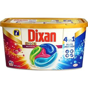 Dixan Discs meerkleurig wasmiddel, voorgedoseerd in 4 capsules in 1 gekleurde kledingstukken, 2 x 25 wasbeurten