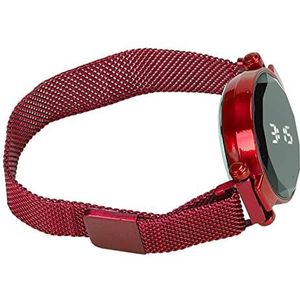 Led-horloge voor Dames, Led-digitale Prachtige Glans, Vouwsluiting, Rond Led-horloge van Glaslegering voor Volwassenen (Rood)