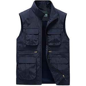 Safari-wandelvest voor heren, outdoor visvest, casual vest met meerdere zakken, fotografie, mouwloos jack, gilet (maat: 7XL, kleur: blauw)