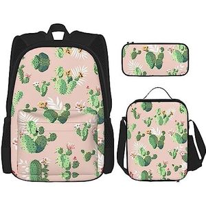 OdDdot Schoolrugzakset, reisrugzak, lichtgewicht boekentas, met lunchtas, etui - cartoon schattige olifantenprint, Cactus Patroon, Eén maat, Schooltas Set