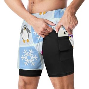 Pinguïns En Sneeuwvlokken Grappige Zwembroek met Compressie Liner & Pocket Voor Mannen Board Zwemmen Sport Shorts