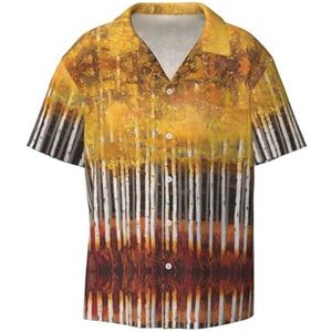 YJxoZH Abstracte Gouden Bomen Print Heren Jurk Shirts Casual Button Down Korte Mouw Zomer Strand Shirt Vakantie Shirts, Zwart, XXL