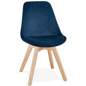 JOE' stoel in blauw fuweel met een structuur in natuurijk hout