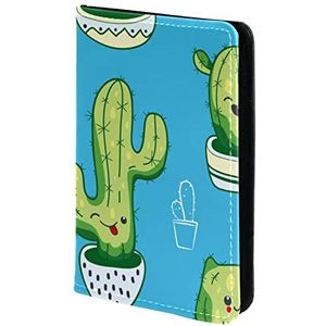 Groene schattige cactus patroon blauwe paspoorthouder, paspoorthoes, paspoortportemonnee, reisbenodigdheden, Meerkleurig, 11.5x16.5cm/4.5x6.5 in