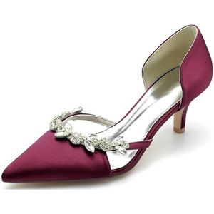 Hanfike Hakken voor Vrouwen Bruiloft Slip-on Lage Hak Jurk Pumps met Strass JY041, Bordeaux, 39.5 EU