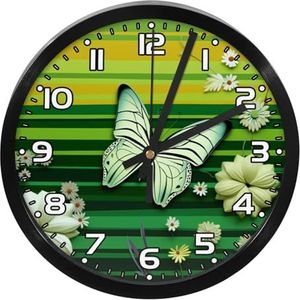 Wandklok, moderne klokken op batterijen, gekleurde gestreepte bloem vlinder, ronde stille klok 9.8