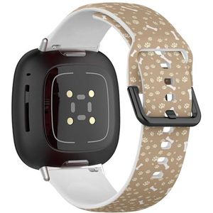 Zachte sportband compatibel met Fitbit Sense/Sense 2 / Versa 4 / Versa 3 (hondenpootafdruk bot grijs) siliconen armband accessoire