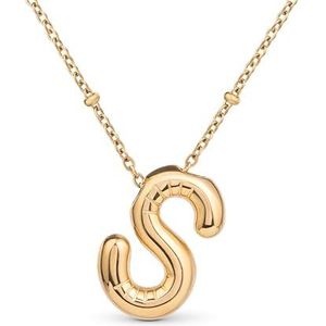 Amberta Chunky Bubble Gouden Initiaal Ketting voor Vrouwen en Tieners Cadeau | 18K Vergulde Monogram Hanger Puffy Ballon Letter Ketting: S Bubble Letter Ketting Goud