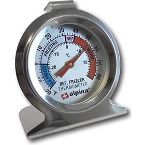 Alpina Thermometer - Koelkast/Vriezer - Ø 6,5 cm. - 30 tot + 30 graden - Zilver