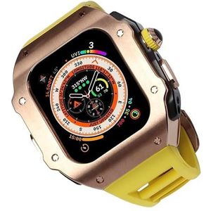 INSTR RM Mod Kit roestvrijstalen behuizing rubberen band voor Apple Watch Ultra2 ultra 49MM, schokbestendige metalen frameband met vlindersluiting vervangende accessoires (Color : YellowR, Size : Fo