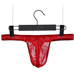 Herenstring sexy,SEXY ONDERGOED HEREN LICHAAM,Heren string van kant, sexy leuke T-broek van ijszijde, rood, L