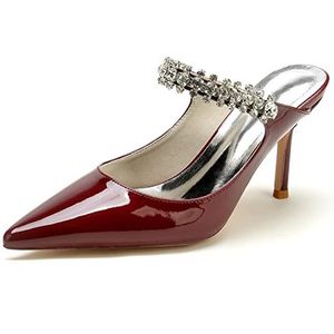 EICOFF Bruids Bruiloft Schoenen Dames Slip-op Pumps Hoge Hakken Gesloten Teen Trouwschoenen Strass Partij Werk Avondsandalen,Burgundy,35 EU