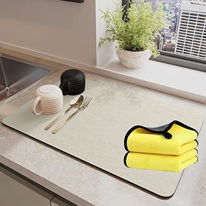 Super absorberende afvoermat voor keuken, absorberende keukenmat, koffiemachinemat, droogmat voor aanrecht (30 x 40 cm, beige)