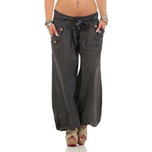 malito dames pofbroek in effen kleuren | lichte stoffen broek | super Vrijetijdsbroek voor aan het strand | Harembroek - nochalant 3417 (donkergrijs)
