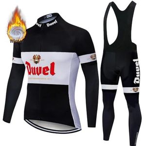 DEHIWI Fietspak voor heren, met lange mouwen, MTB-jersey shirt + 3D gevoerde fietsbroek, fietskledingset voor outdoor, sport, fietsen, winter, fleece