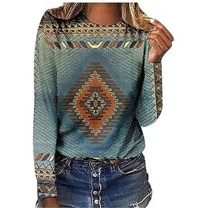 Momobuyi Western-Azteekse T-shirt voor dames, geometrie-print, lichte sweatshirts, vintage, lange mouwen, sporttop, # 4, 5XL