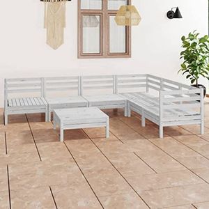 DIGBYS 7 Delige Tuin Lounge Set Massief Hout Grenen Wit
