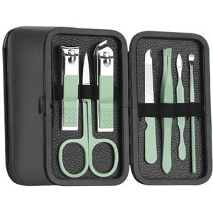 Manicureset, nagelknipperset, Roestvrijstalen manicure- en pedicureset met oorreiniging, veelkleurig, 7-pack(Green)