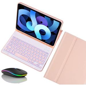 Toetsenbordhoes voor Samsung Galaxy Tab S10 Plus/S9FE PLUS/S9 Plus 12.4'', Magnetisch Afneembaar Draadloos Achtergrondverlichting Toetsenbord met Bluetooth Muis,Roze