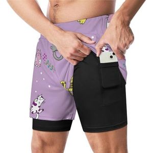 Leuke Kat Met Kleine Vogel Grappige Zwembroek Met Compressie Liner & Pocket Voor Mannen Board Zwemmen Sport Shorts