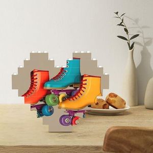Bouwsteenpuzzel hartvormige bouwstenen retro kleurrijke rolschaatsen puzzels blokpuzzel voor volwassenen 3D micro bouwstenen voor huisdecoratie bakstenen set