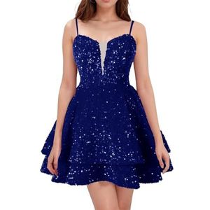 WSEYU Spaghetti Bandjes Homecoming Jurken Korte Sprankelende Pailletten Bruidsmeisje Afstuderen Cocktail Party Prom Gown ZM290, koningsblauw, 32