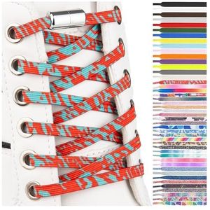 SULPO Elastische rubberen veters zonder strikken - plat, met draaisluiting, Rode en turquoise vlammen, One Size