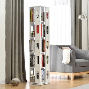 HRTLSS Roterende boekenplanken, 5-laags vloerstaande draaiende boekenkast smalle boekenplank organizer voor kleine ruimte, roterende displaytoren, stapelbaar, slaapkamer, zwart