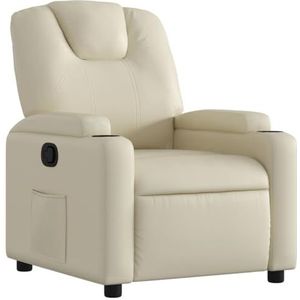 vidaXL Fauteuil verstelbaar kunstleer crèmekleurig, relaxfauteuil, relaxstoel, armstoel, leunstoel, luie stoel, tv stoel, standenstoel, fauteuil stoel