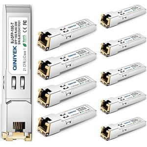 QINIYEK 10GBase-T SFP+ transceiver, 10G SFP+ RJ45 koperen transceiver, compatibel voor Cisco SFP-10G-TS, Ubiquiti UniFi UF-RJ45-10G, Netgear AXM765, Mikrotik, Fortinet, Supermicro, tot 30 m (10 stuks)