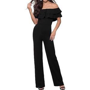 Dagelijkse slijtage Jumpsuits for dames Elegante ruches off-shoulder rompertjes tuniek wijde pijpen lange broek for de zomer (Color : zwart, Size : M-Medium)