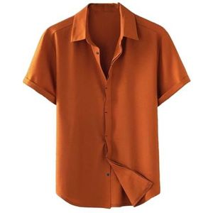 Dcvmvmn Heren zomer casual losse pasvorm knoop up kraag shirt katoen linnen korte mouwen ademend shirt, 01 Oranje, XL