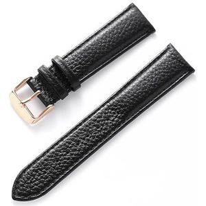 Jeniko Echt Lederen Band Dames Zacht Leer Lychee Graan Koeienhuid Horlogeband Heren Waterdicht 14 16 18 Mm Horlogeketting Accessoires (Color : Black rose buckle, Size : 13mm)