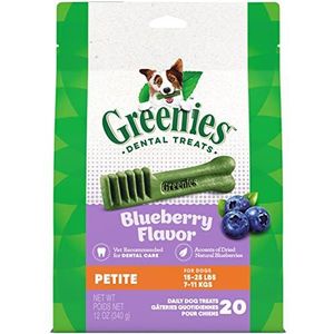 Greenies Bursting BlueBerry Petite Size 20 count 12 oz Dental Treats for Dogs