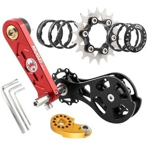 Qianly Fietskettingspanner Fietskettinggeleider Fietskettingversteller voor BMX, mountainbikes, vervangende accessoires voor fietsgereedschap, 18T Rood