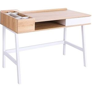 HOMCOM bureau, computertafel, bureautafel, werktafel, pc-tafel, veelzijdig inzetbaar met zes opbergvakken, lade, breed tafelblad voor studeerkamer, kantoor en woonkamer naturel 100 x 55 x 81,5 cm