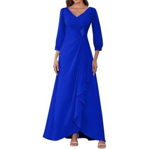 HPPEE Dames lange mouwen moeder van de bruid jurken ruches geplooide chiffon formele jurk avond party jurk, koningsblauw, 36
