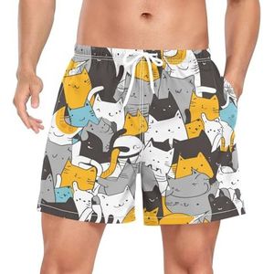 Niigeu Naadloze Cartoon Funny Cat mannen zwembroek shorts sneldrogend met zakken, Leuke mode, XXL