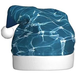 SSIMOO Blauwe diepe oceaan pluche kerstmuts voor volwassenen, feestelijke feesthoed, ideaal feestaccessoire voor bijeenkomsten