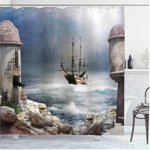 GSJNHY Douchegordijn betere gordijnen piraat patrijspoort zeeman polyester douchegordijn wanddecoratie hangende gordijnen (kleur: 3, maat: 220 x 180 cm (l x b x h)