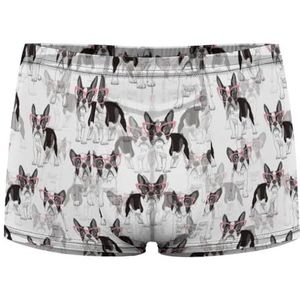 Franse Bulldog in een roze bril heren boxershort sexy shorts mesh boxers ondergoed ademende onderbroek string