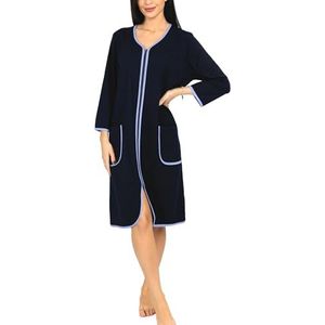 Aquarti Dames Badjas Kamerjas met Rits 3/4 Mouwen Lichte, Donkerblauw, L