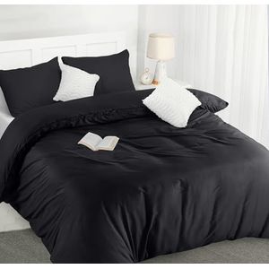Utopia Bedding Beddengoedset van microvezel, dekbedovertrek 200 x 200 cm + 2 kussenslopen 50 x 75 cm, zwart